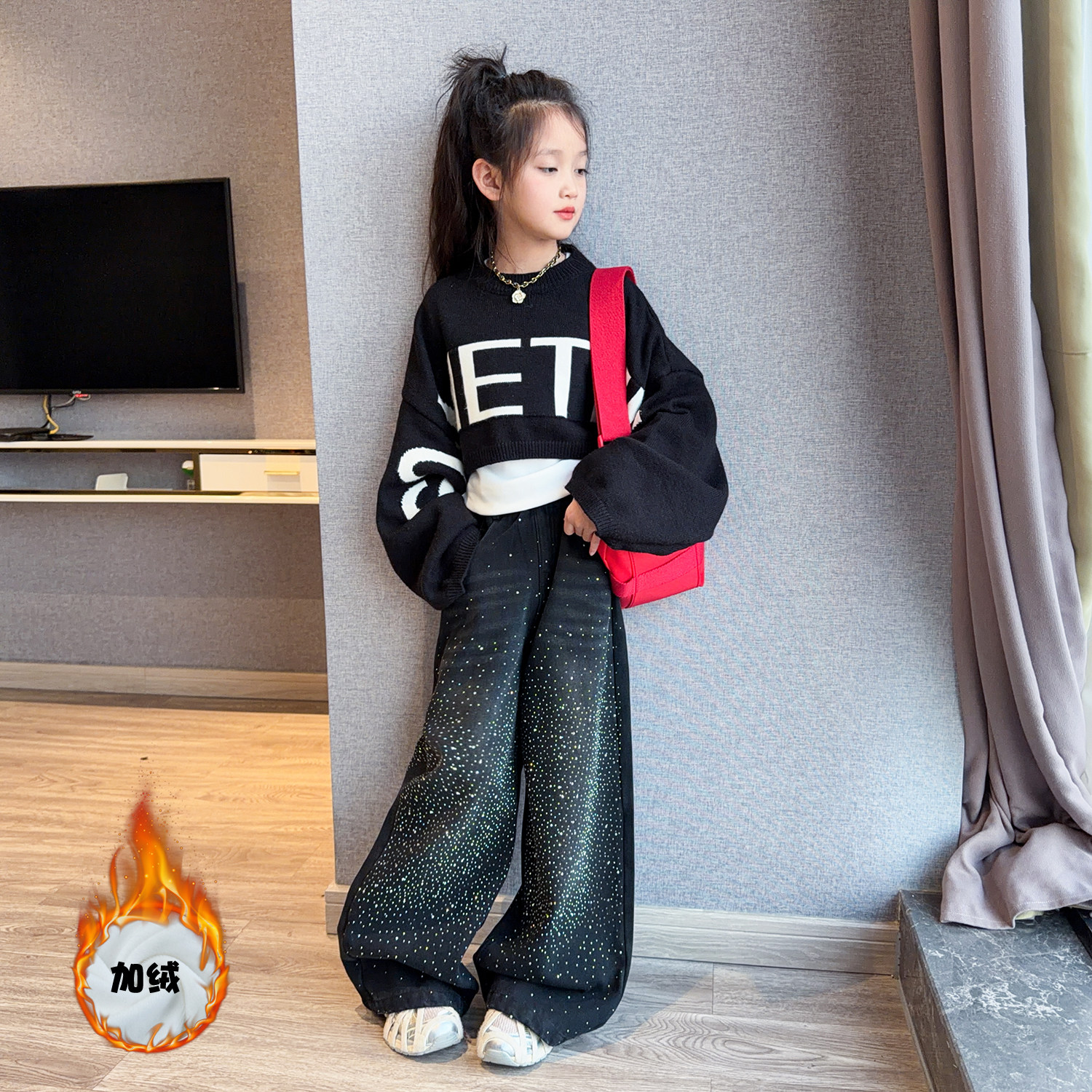 美式复古满天星烫钻牛仔裤2026新款女童洋气辣妹时尚慵懒风阔腿裤,童装/婴儿装/亲子装,裤子,淘宝优惠券,粉丝福利购,淘宝优惠卷