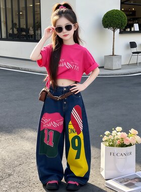女童夏季潮酷短袖牛仔两件套