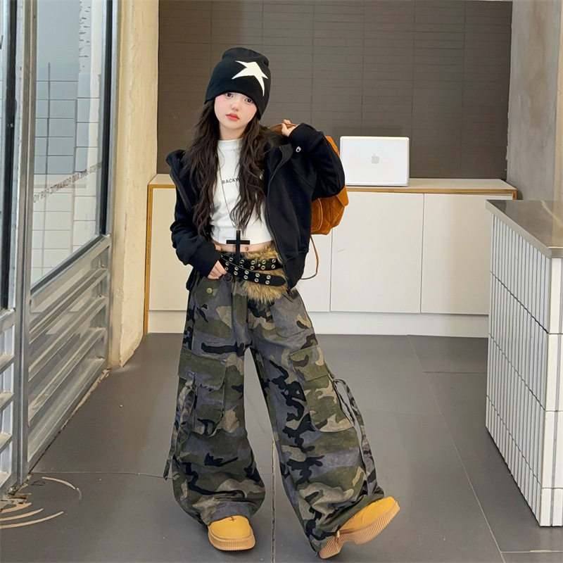 女童迷彩工装裤卫衣套装2025新款时尚韩范女大童秋装运动两件套潮,童装/婴儿装/亲子装,套装,淘宝优惠券,粉丝福利购,淘宝优惠卷