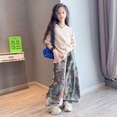 洋气女孩炸街泼墨宽松阔腿弯刀裤 女童复古工装 2026新款 春秋装 子 裤