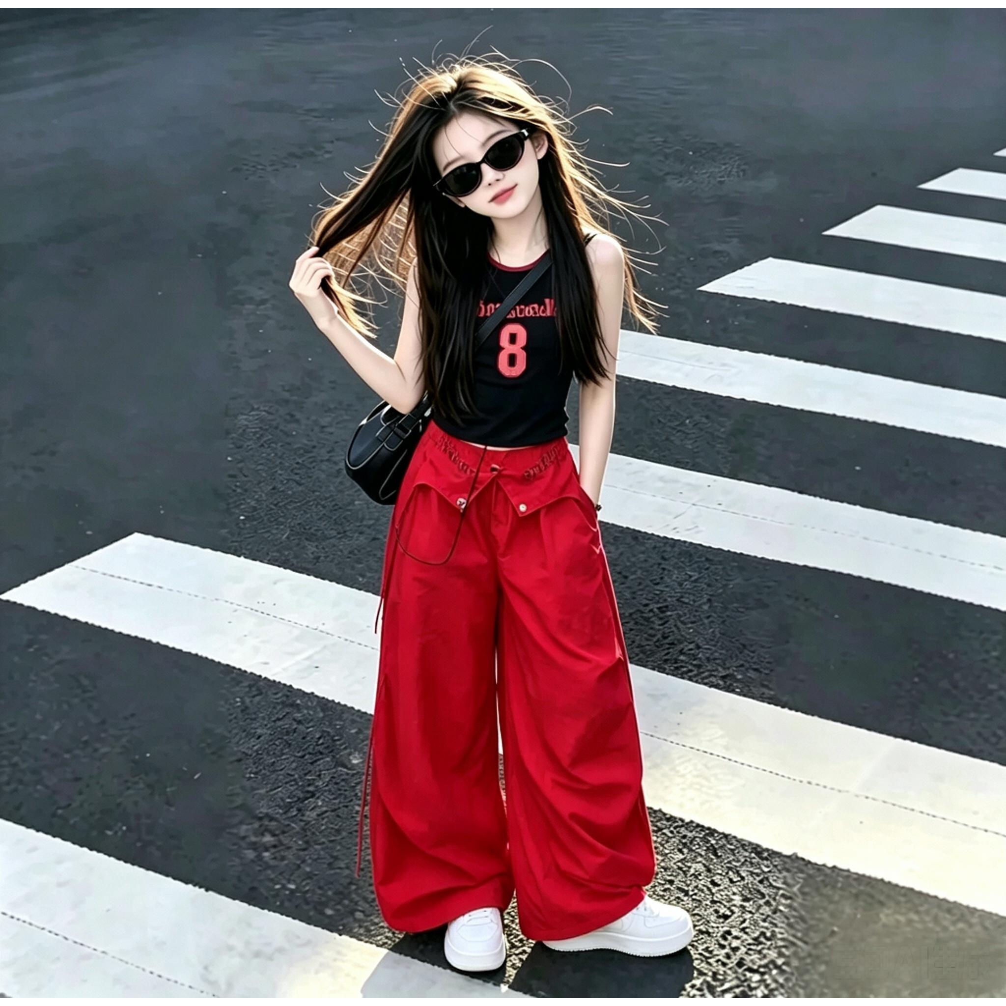 女童夏季甜酷辣妹风背心阔腿套装图片