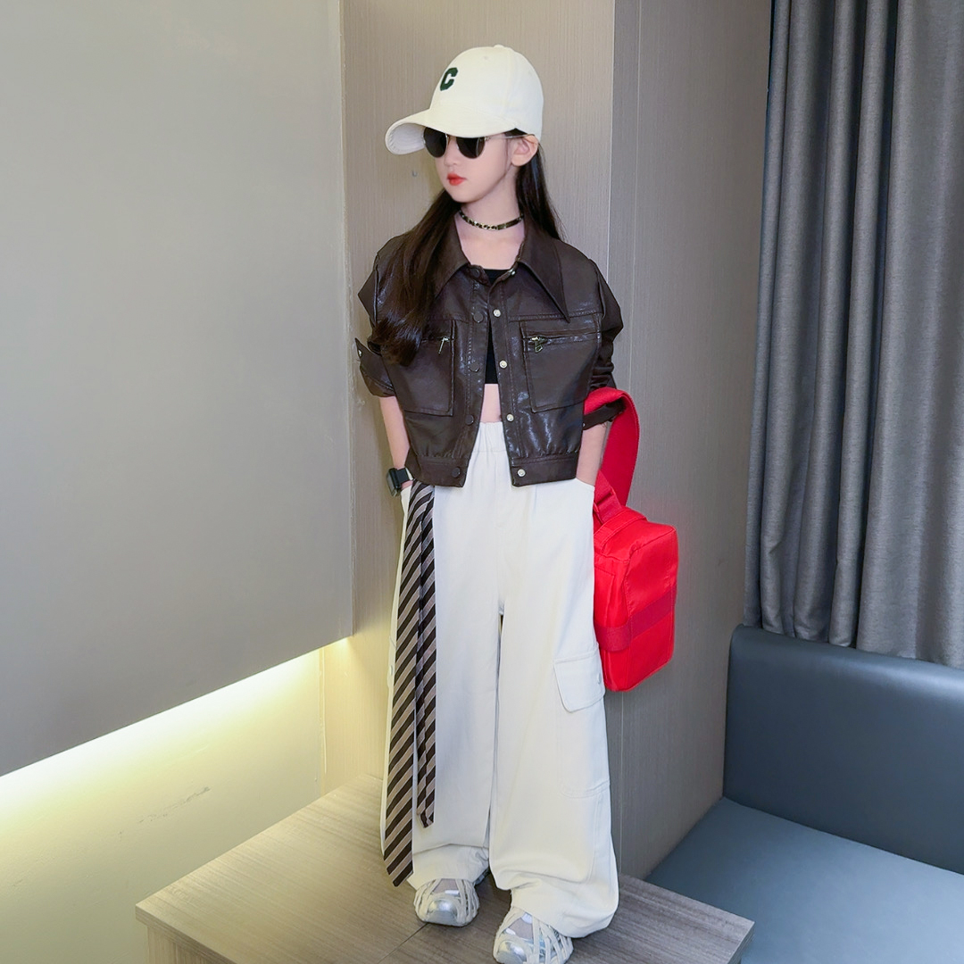 女童外套秋装皮衣2025新款