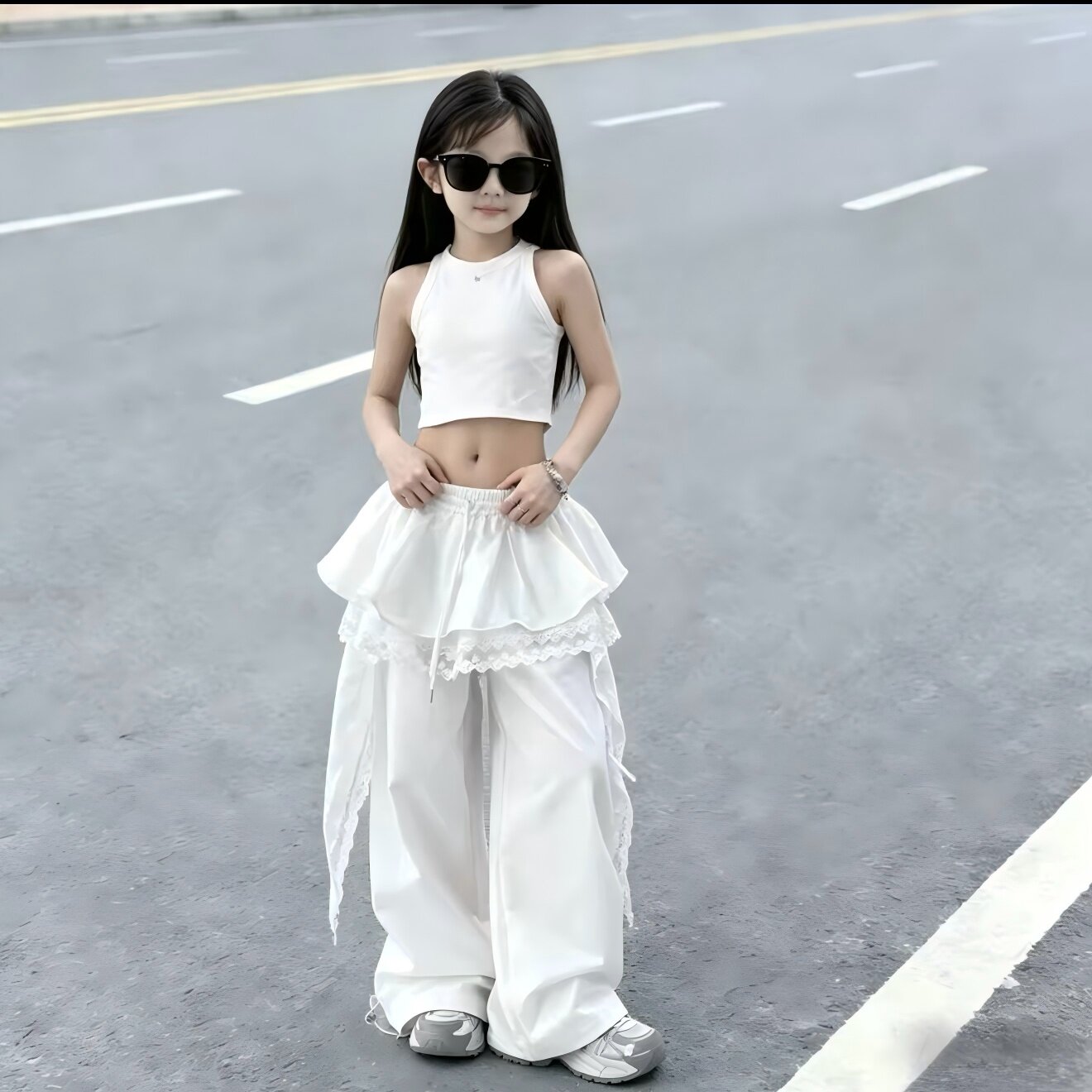女童街舞服套装2026儿童夏装女孩背心速干长裤爵士舞嘻哈服阔腿裤