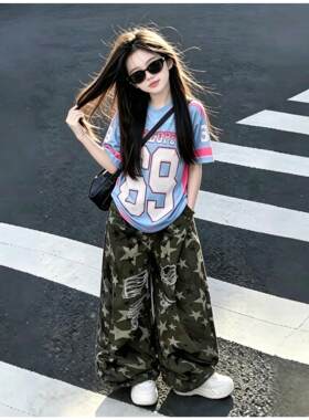 美式复古迷彩儿童工装街舞裤