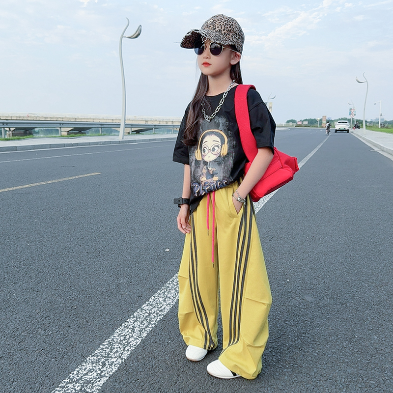女童夏季短袖T恤弯刀长裤套装女大童休闲时髦潮酷女孩夏装休闲裤