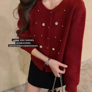 新年战袍冬装跨年衣服小香风圣诞穿搭红色毛衣新款女针织衫