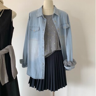 韩国衬衫女2026春季新款长袖牛仔上衣