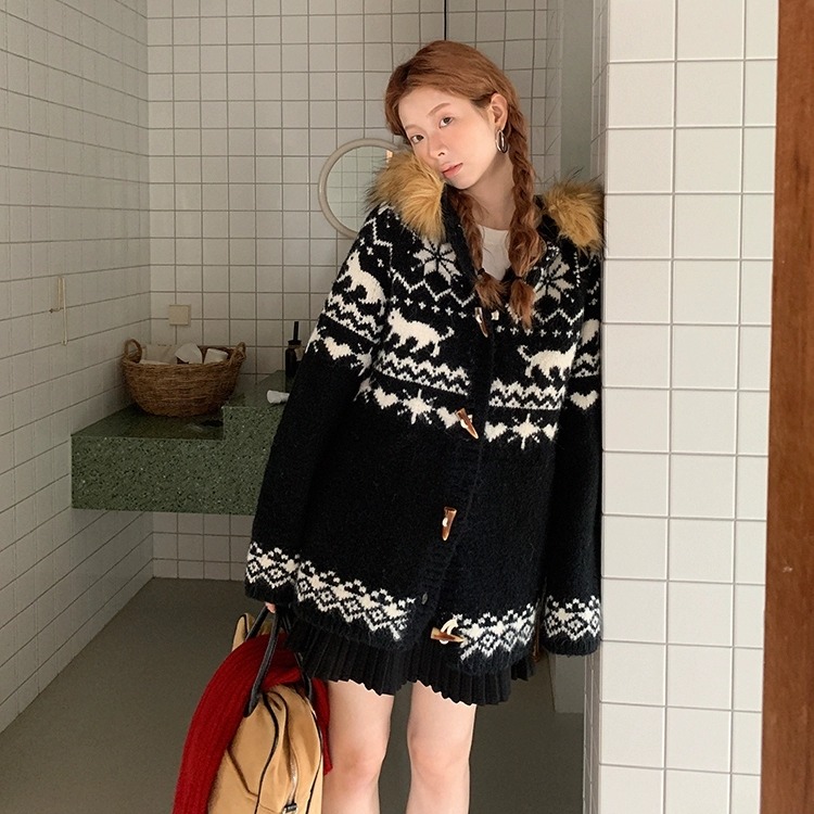外套女秋冬2025新款今年流行爆款黑色毛领慵懒风牛角扣上衣