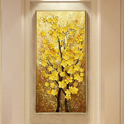 瓷画挂画装饰画道入户过客厅现代壁画鹿竖版发财树镶招财钻晶玄关
