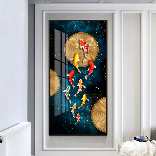 玄关走廊过壁画轻奢入户墙面年有简约瓷画道挂画现代装饰画鱼晶年