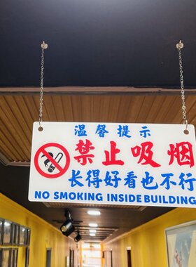 玻璃门内唔准煲烟提示牌订制禁止吸烟长得好看也不行无抽烟区敬告