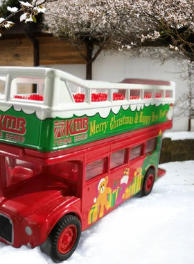 微缩场景桌面摆件模型比例1:76香港九巴圣诞红色乌嘴狗闯篷观光车