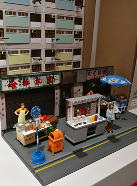 九龙城寨车仔面流动小贩摊档场景模型碗仔翅炒面栗子烤薯比例1:35