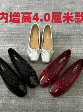 内增高银色玛丽珍鞋方头浅口单鞋