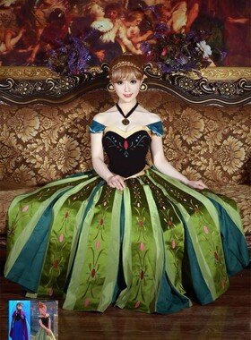cosplay冰雪奇缘动漫服装绿色安娜公主裙话剧表演服公主cos舞台剧