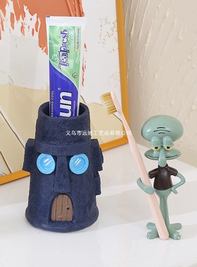 树脂工艺品章鱼哥装饰摆件笔筒摆件章鱼哥收纳桶电容笔支架牙刷架