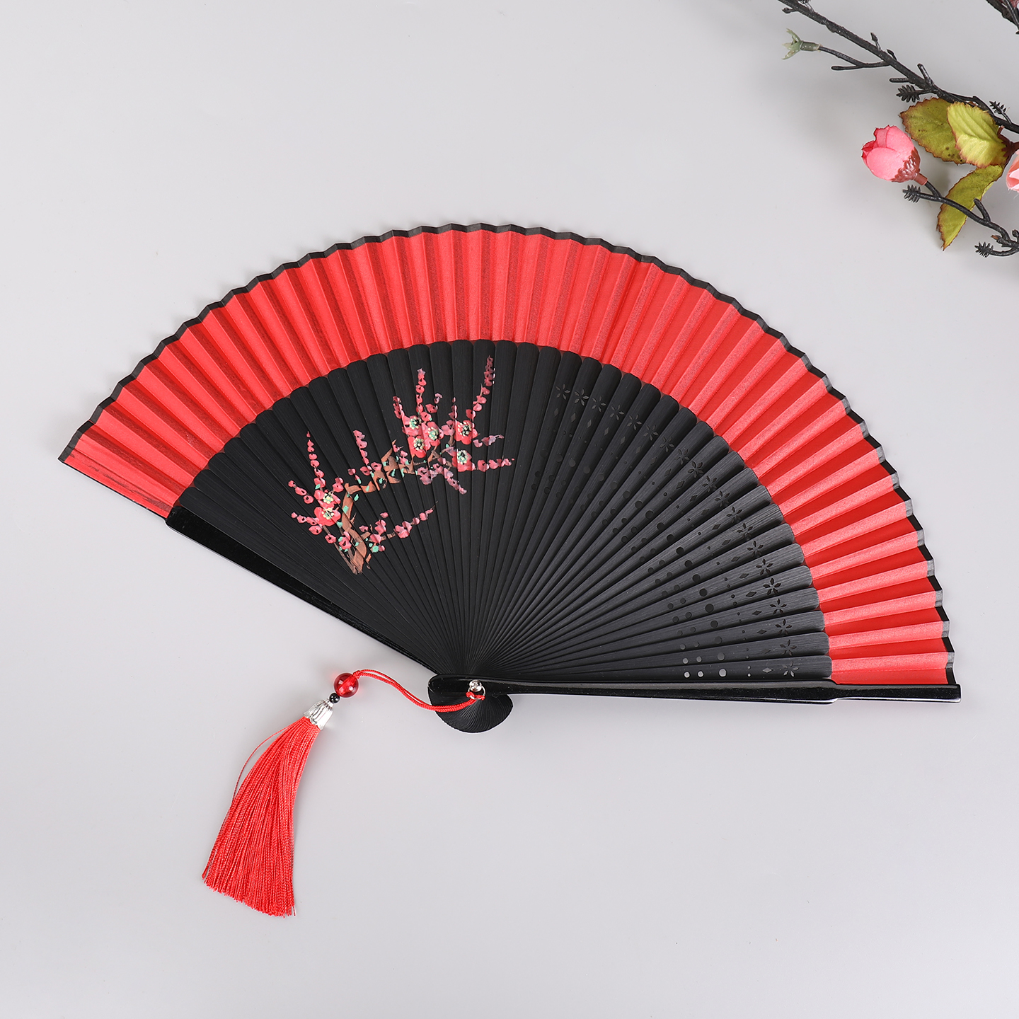 扇子女折扇红色舞蹈礼品中国风易开合汉服旗袍跳舞小扇子折叠走秀