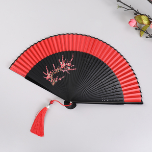 扇子女折扇红色舞蹈中国风礼品易开合汉服旗袍跳舞走秀折叠小扇子