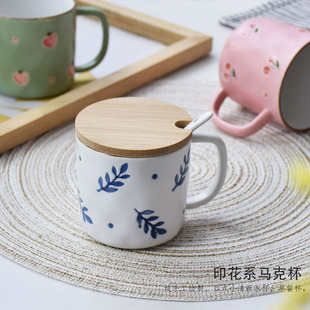 家用大容量陶瓷水杯可爱情侣杯子咖啡杯 日系印花碎花马克杯