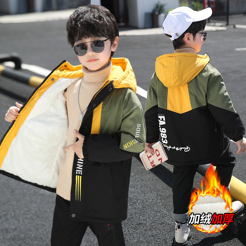 男童外套冬装加绒加厚风衣