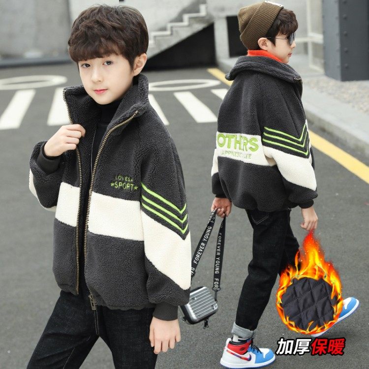 男童加绒加厚冬装羊羔绒毛毛衣