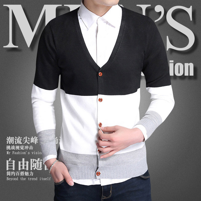 秋季新款针织开衫男毛衣薄款休闲修身条纹外套男青少年外穿线衣潮