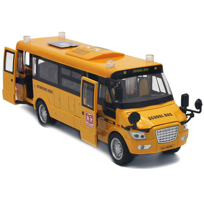 大号合金校车模型校园巴士公交车美国牛头校巴声光回力金属玩具车