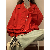 2024年女模春季新款男士刺绣工装夹克红色JK037-P40，男装夹克，电商B237