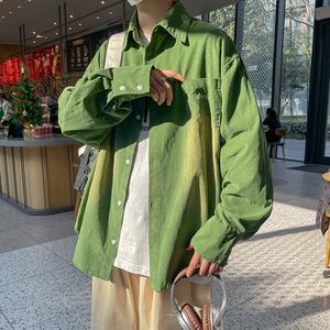 港风春季纯棉绣花重工水洗褪色长袖衬衫 绿色CC041-P58 控78 现货,男装衬衫,电商B237