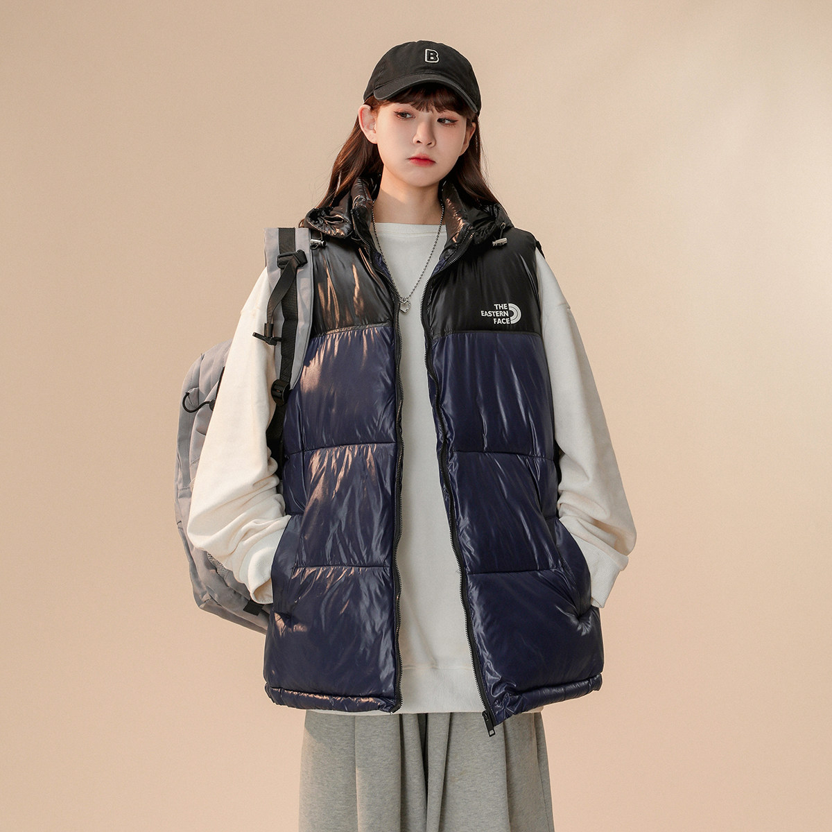 2024冬季中性风新款松软可拆卸棉马夹蓝色MJ10-P55控88,女装马甲,电商B237
