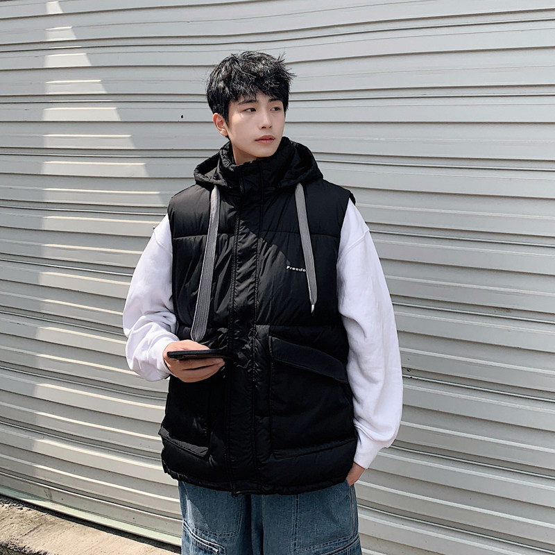 2023港风新款工装连帽可拆卸外贸品质马甲黑色MJ14-P75控108,男装背心/马甲,电商B237
