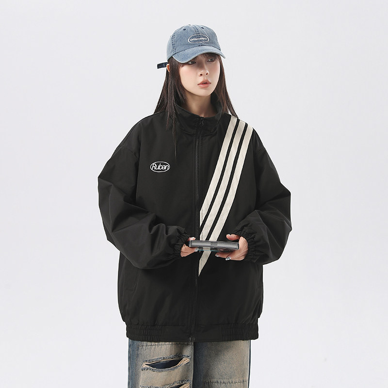 防水美式复古外套女春秋款潮牌情侣夹克上衣 黑色JK054-P58 控78图片