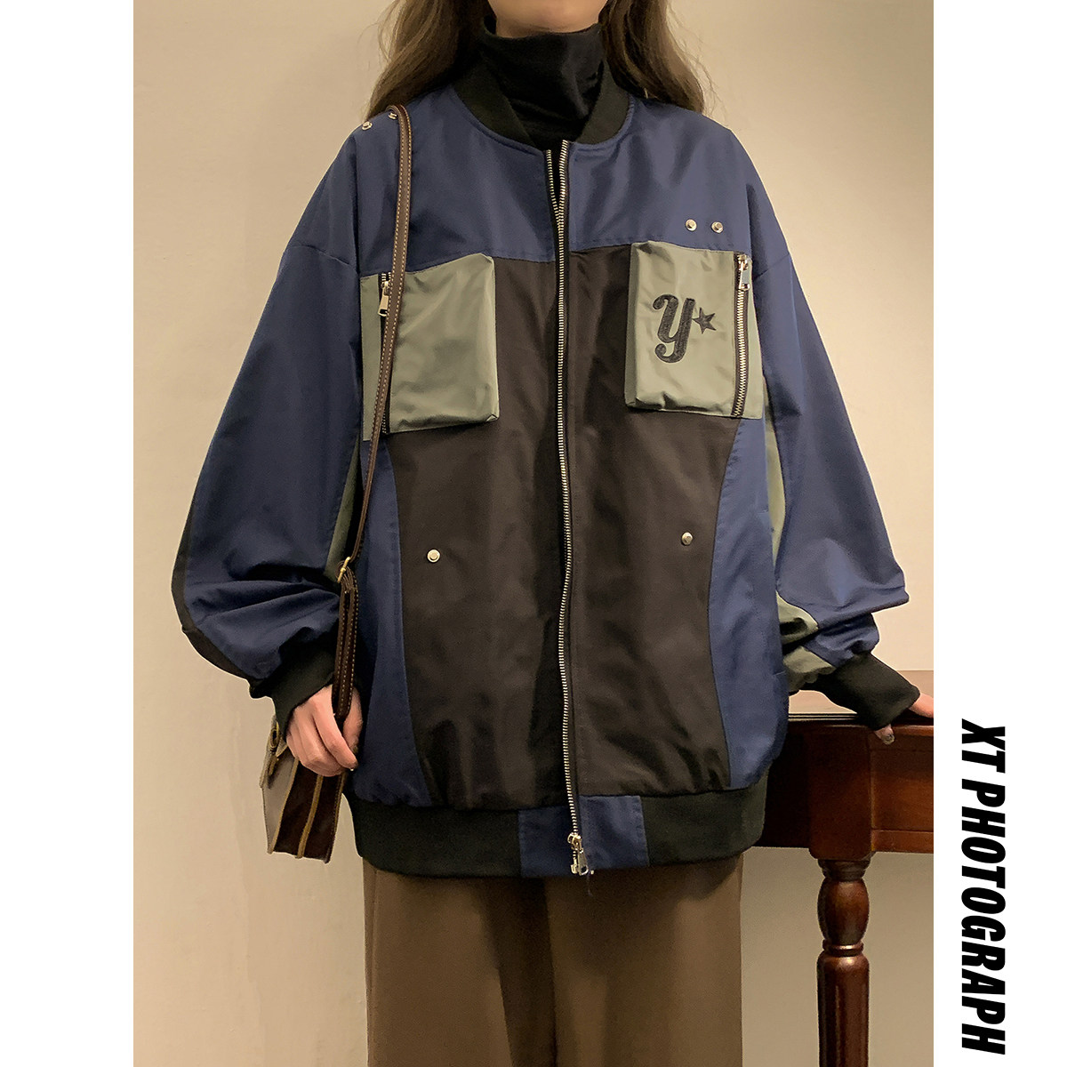 2024女模秋季新款男士工装立体口袋夹克蓝色JK036-P40,男装夹克,电商B237
