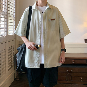 2023女模夏季新款男士宽松条纹衬衫 绿色 CC034-P45 控68图片