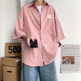 2023港风夏季新款印花短袖衬衫粉色C60-P40，男装衬衫，电商B237