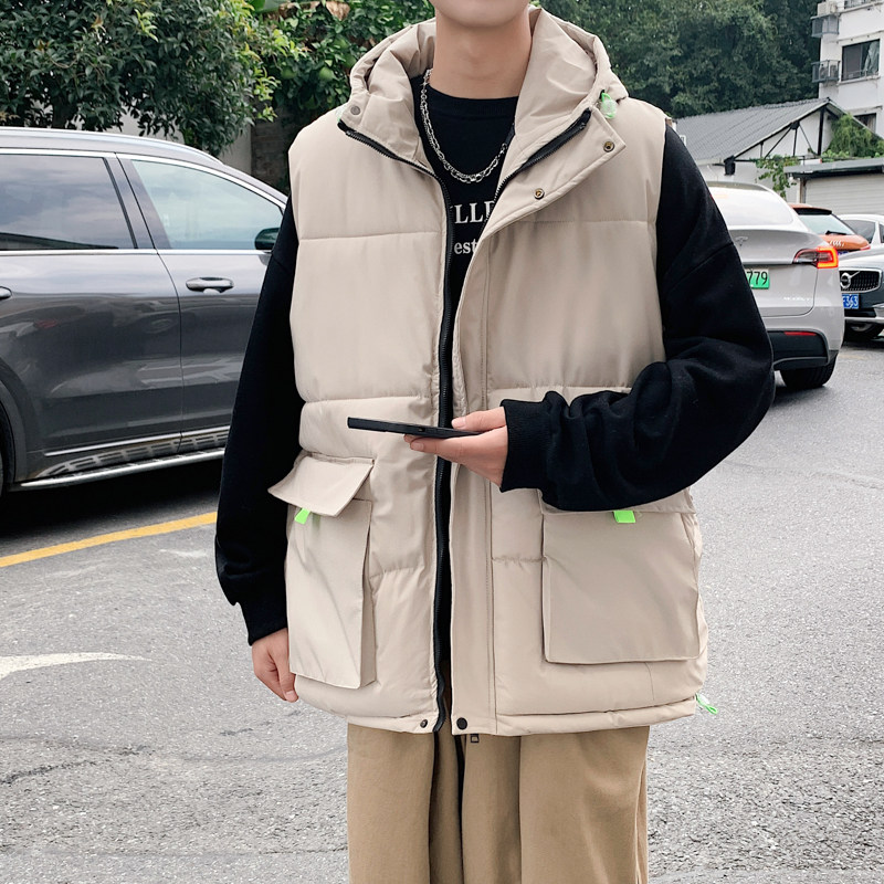 2022港风新款工装连帽可拆卸外贸品质马甲杏色MJ13-P75控108,男装背心/马甲,电商B237