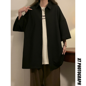 2024女模新款蛇骨纹垂感弹力短袖贴标衬衫 杏色 CC035-P48 控68图片