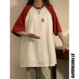 2023女模新款T恤撞色魔术贴纯棉双纱230克大板红TX084-P25控39，男装T恤，电商B237