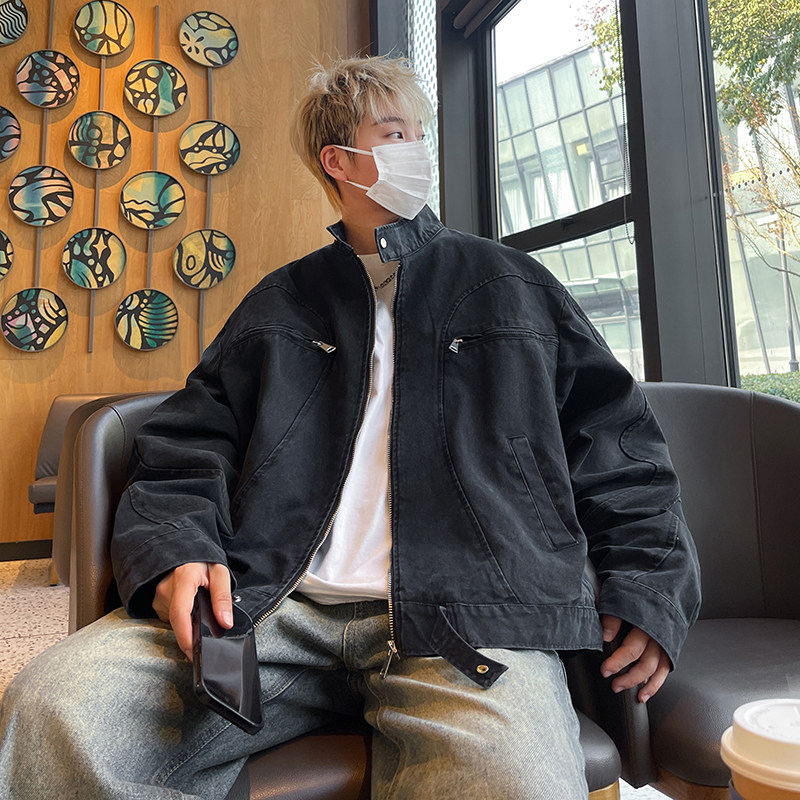 港风春季重工水洗帆布美式潮牌夹克灰JK052-P128控168现货,男装夹克,电商B237