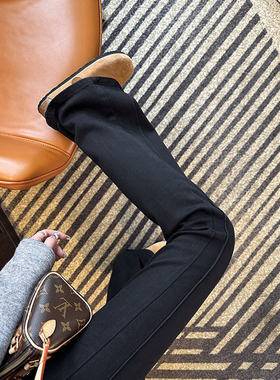 逆天显腿长！~高腰微喇叭牛仔裤女2026春季新款黑色弹力显瘦长裤