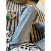 宽松阔腿拖地裤 重工爆闪 新款 女2026春季 buling带钻弯刀牛仔裤