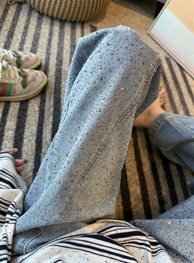 重工爆闪！~buling带钻弯刀牛仔裤女2026早春新款宽松阔腿拖地裤