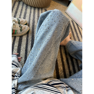 宽松阔腿拖地裤 重工爆闪 新款 女2026春季 buling带钻弯刀牛仔裤