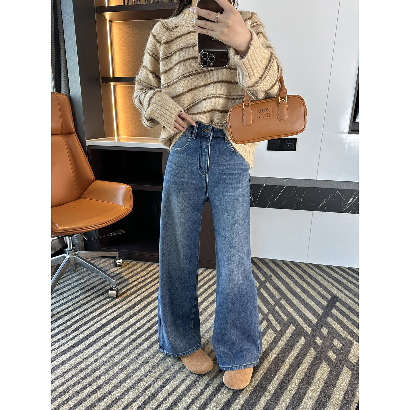 版型巨好！~加厚绒阔腿牛仔裤女秋冬新款保暖百搭高腰宽松直筒裤,女装/女士精品,牛仔裤,淘宝优惠券,粉丝福利购,淘宝优惠卷