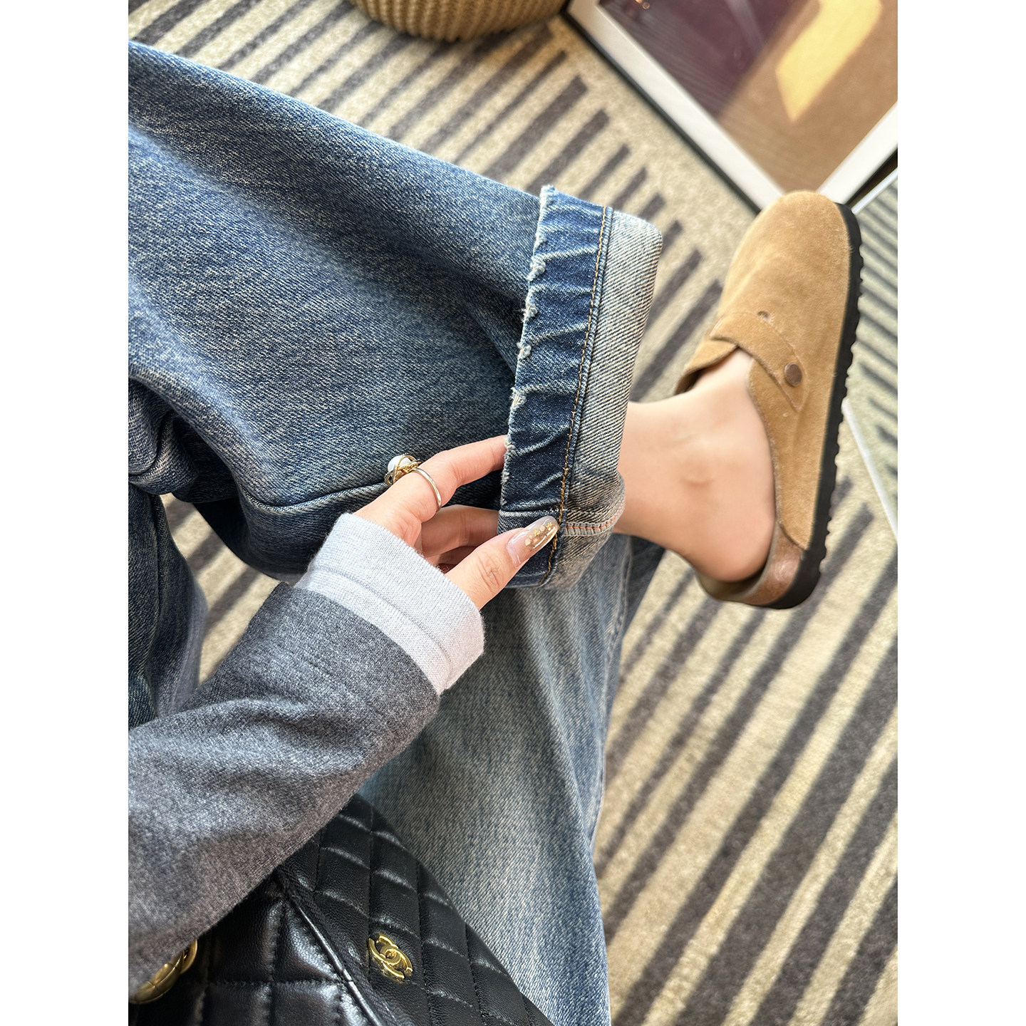 视觉显瘦术！~云柔棉窄版弯刀牛仔裤女2025新秋季宽松阔腿拖地裤