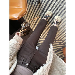 女秋冬小个子高腰弹力九分直筒裤 满级神裤 三色加绒烟管牛仔裤