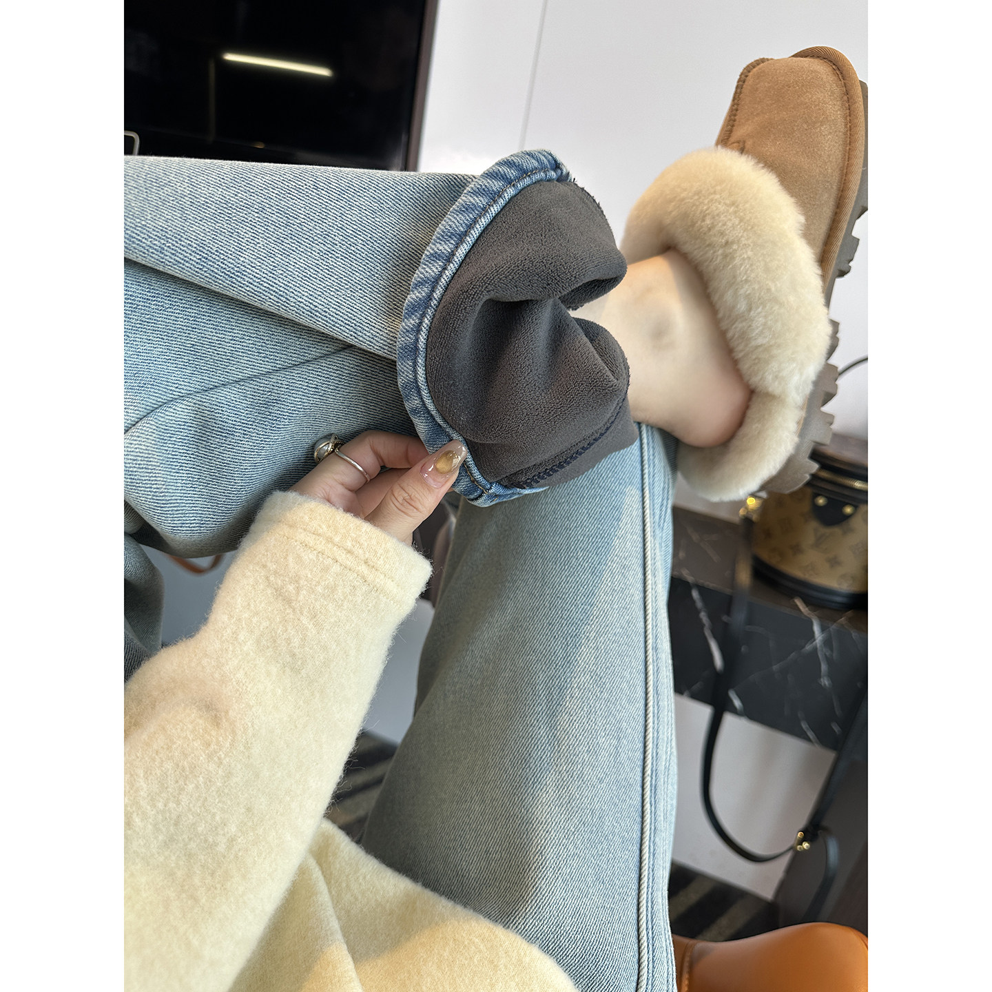 遮胯王牌！巨显瘦~复古浅蓝色阔腿牛仔裤女秋冬加绒宽松直筒长裤,女装/女士精品,牛仔裤,淘宝优惠券,粉丝福利购,淘宝优惠卷