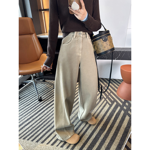 加厚绒宽松显瘦长裤 女2025新款 遮胯阔腿弯刀牛仔裤 修腿艺术家