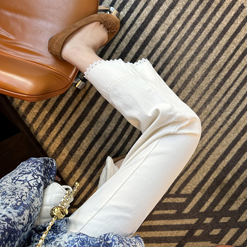 小个子神裤~！绝美蕾丝边阔腿牛仔裤女2026新春季宽松九分奶奶裤