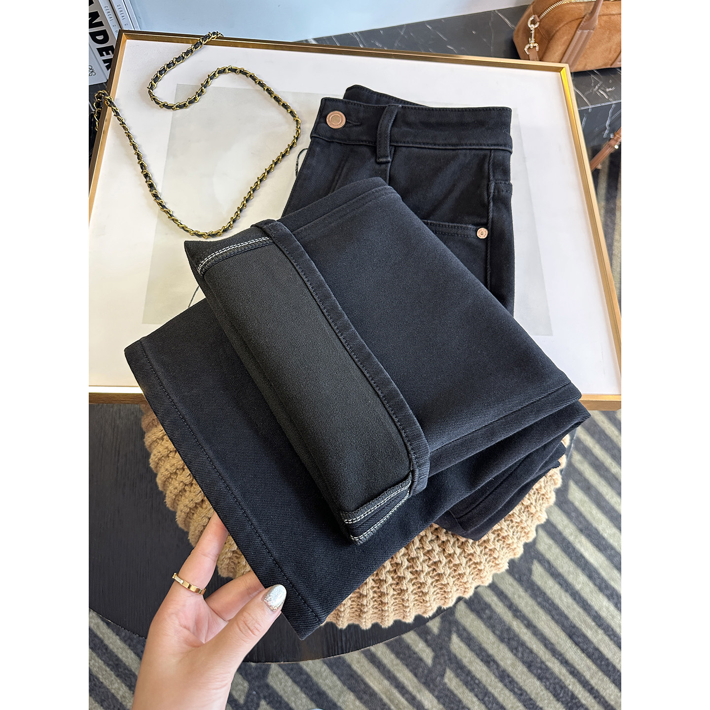 显瘦天花板！~保暖加绒牛仔裤女秋冬新款宽松显瘦直筒阔腿拖地裤,女装/女士精品,牛仔裤,淘宝优惠券,粉丝福利购,淘宝优惠卷